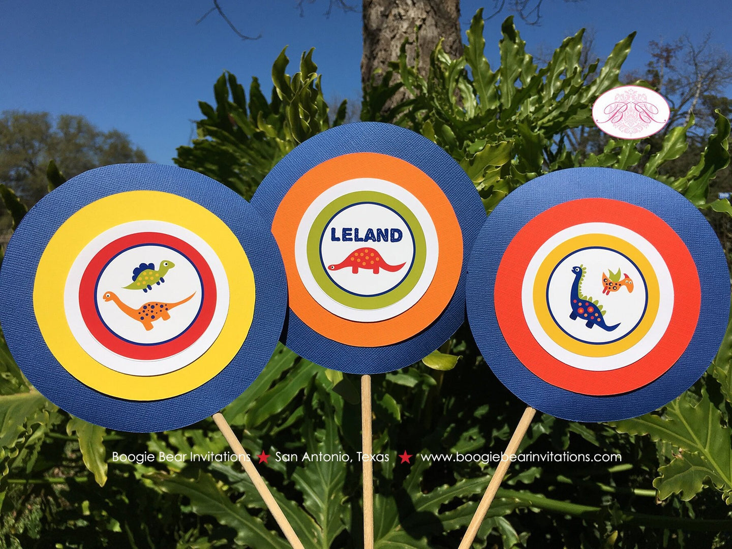 Little Dinosaur Birthday Party Centerpiece Sticks Girl Boy Orange Yellow Blue Red Jurassic Prehistoric Boogie Bear Invitations Leland Theme