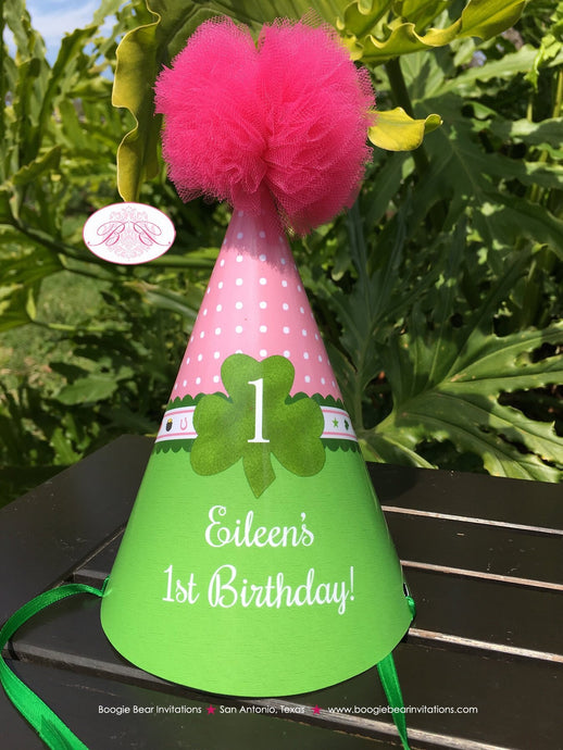 Pink Lucky Charm Birthday Party Hat Little Green Shamrock St. Patrick's Day Girl 4 Left Clover Ribbon Polka Dot Invitations Eileen Theme
