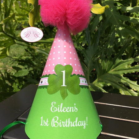 Pink Lucky Charm Birthday Party Hat Little Green Shamrock St. Patrick's Day Girl 4 Left Clover Ribbon Polka Dot Invitations Eileen Theme