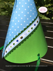 Blue Lucky Charm Birthday Party Hat Little Green Shamrock St. Patrick's Day Boy 4 Leaf Clover Ribbon Polka Dot Invitations Desmond Theme