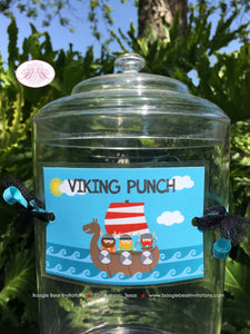 Viking Birthday Party Beverage Card Drink Label Sign Wrap Warrior Boy Girl Red Blue Ship Swim Swimming Boogie Bear Invitations Eric Theme