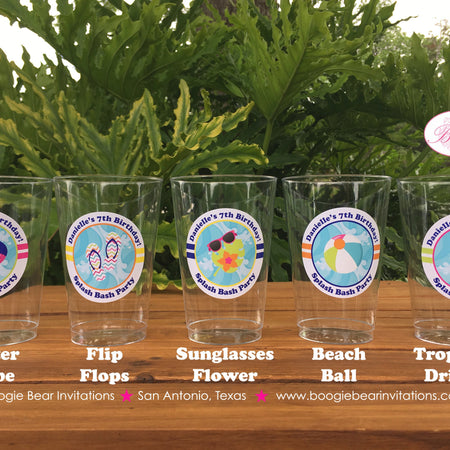 Splash Bash Birthday Party Beverage Cups Plastic Drink Pool Swimming Girl Wave Swim Tube Ball Flower Boogie Bear Invitations Danielle Theme