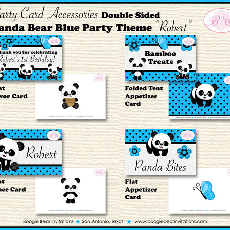 Blue Panda Bear Birthday Party Favor Card Tent Appetizer Place Food Boy Girl Black Butterfly Spot Zoo Boogie Bear Invitations Robert Theme