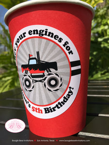Monster Truck Birthday Party Beverage Cups Paper Drink Boy Girl Red Black Demo Arena Racing Smash Up Show Boogie Bear Invitations Juan Theme