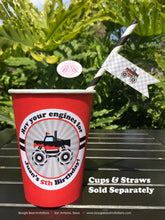 Load image into Gallery viewer, Monster Truck Birthday Party Paper Straws Red Black Race Pennant Smash Up Show Demo Arena Racing Modern Boogie Bear Invitations Juan Theme