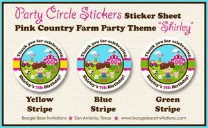 Pink Farm Animals Birthday Party Stickers Circle Sheet Girl Petting Zoo Barn Horse Cow Pig Country Kid Boogie Bear Invitations Shirley Theme