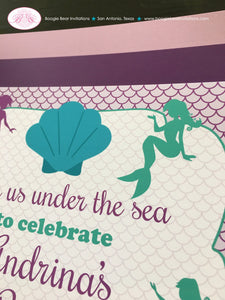Mermaid Pool Birthday Party Door Banner Girl Swimming Purple Teal Aqua Turquoise Swim Splash Ocean Boogie Bear Invitations Andrina Theme