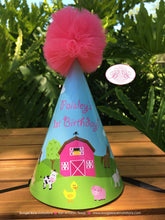 Load image into Gallery viewer, Pink Farm Animals Birthday Party Hat Green Country Honoree Girl Barn Petting Zoo Cow Pig Lamb Sheep Boogie Bear Invitations Paisley Theme