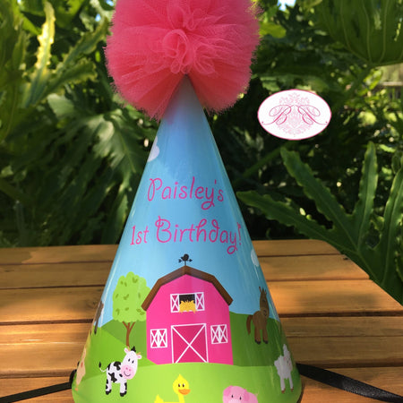 Pink Farm Animals Birthday Party Hat Green Country Honoree Girl Barn Petting Zoo Cow Pig Lamb Sheep Boogie Bear Invitations Paisley Theme