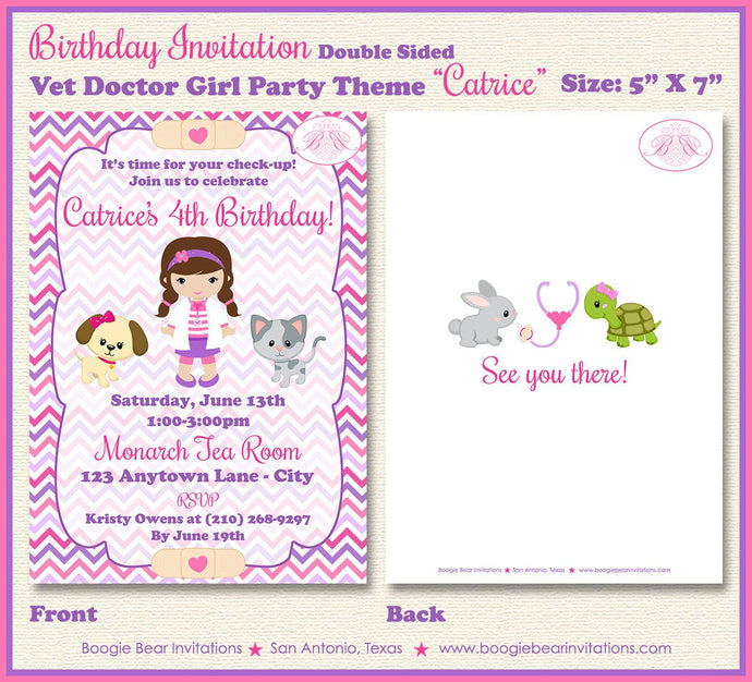Vet Doctor Girl Birthday Party Invitation Animal Pink Veterinarian Nurse Boogie Bear Invitations Paperless Printable Printed Catrice Theme