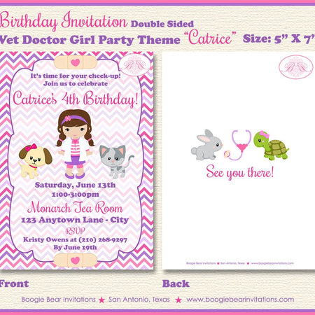 Vet Doctor Girl Birthday Party Invitation Animal Pink Veterinarian Nurse Boogie Bear Invitations Paperless Printable Printed Catrice Theme