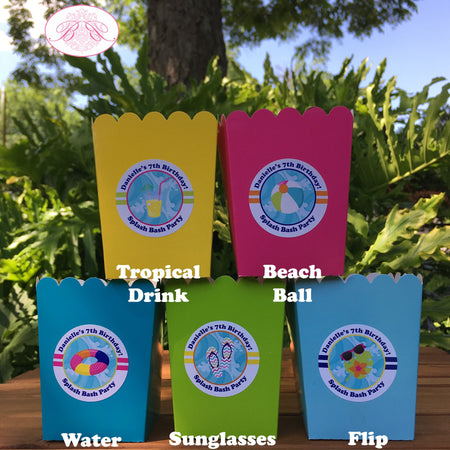 Splash Bash Party Popcorn Boxes Mini Favor Buffet Food Birthday Pool Girl Swimming Pool Swim Beach Boogie Bear Invitations Danielle Theme