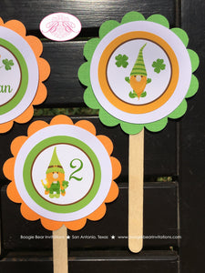 St. Patrick's Day Gnomes Party Cupcake Toppers Birthday Boy Girl Lucky Green Orange Clover Shamrock Boogie Bear Invitations Tristan Theme