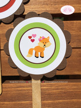 Load image into Gallery viewer, Valentines Day Woodland Party Cupcake Toppers Birthday Love Forest Animals Pink Fox Bear Deer Skunk Kid Boogie Bear Invitations Amelie Theme