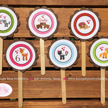 Valentines Day Woodland Party Cupcake Toppers Birthday Love Forest Animals Pink Fox Bear Deer Skunk Kid Boogie Bear Invitations Amelie Theme