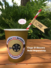 Load image into Gallery viewer, Movie Theater Birthday Party Beverage Cups Paper Drink Boy Girl Red Motion Picture Actor Director Chair Boogie Bear Invitations Lonnie Theme
