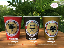 Load image into Gallery viewer, Movie Theater Birthday Party Beverage Cups Paper Drink Boy Girl Red Motion Picture Actor Director Chair Boogie Bear Invitations Lonnie Theme