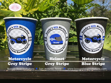 Load image into Gallery viewer, Blue Motorcycle Birthday Party Beverage Cups Paper Drink Boy Girl Racing Enduro Track Motocross Helmet Boogie Bear Invitations Randy Theme