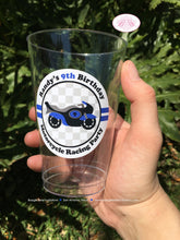 Load image into Gallery viewer, Blue Motorcycle Birthday Party Beverage Cups Plastic Drink Boy Girl Grand Prix Racing Enduro Race Track Boogie Bear Invitations Randy Theme