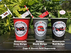 Red Motorcycle Birthday Party Beverage Cups Paper Drink Boy Girl Racing Enduro Race Track Bike Grand Prix Boogie Bear Invitations Cody Theme