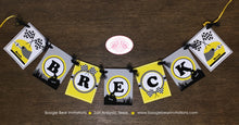 Load image into Gallery viewer, Yellow ATV Birthday Party Name Banner Black 4 Wheel Boy Girl 1st 2nd 3rd 4th 5th 6th 7th 8th 9th 10th Boogie Bear Invitations Breck Theme