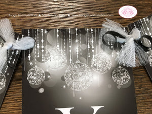 Sweet 16 Birthday Party Name Banner Glowing Ornaments Black White Grey Gray Silver Girl 21st 16th 30th Boogie Bear Invitations Onyx Theme