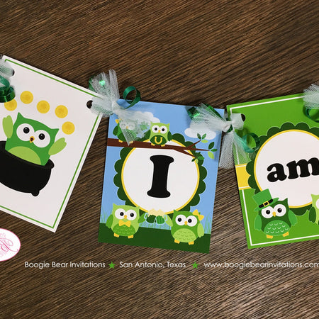 St. Patrick's Day Highchair I am 1 Banner Party Birthday Owls Girl Boy Lucky Green Woodland 1st 2nd 3rd Boogie Bear Invitations Ashlyn Theme