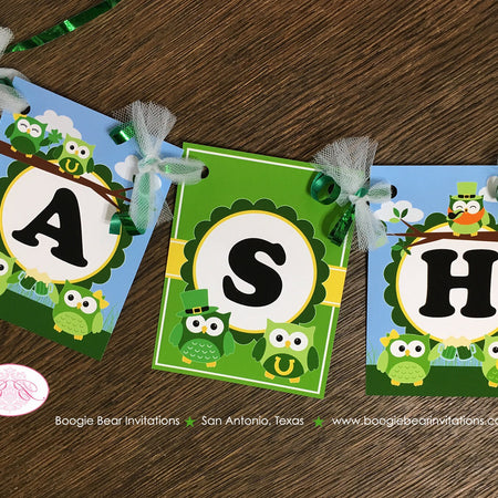 St. Patrick's Day Birthday Party Small Banner Owls Girl Boy Lucky Green Woodland 1st 2nd 3rd 4th 5th Boogie Bear Invitations Ashlyn Theme