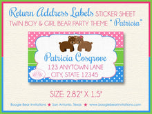 Load image into Gallery viewer, Twin Boy Girl Baby Shower Invitation Bear Pink Blue Birthday Party 1st Boogie Bear Invitations Patricia Theme Paperless Printable Printed