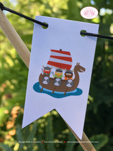 Load image into Gallery viewer, Viking Warrior Party Pennant Cake Banner Topper Birthday Flag Boy Girl Ocean Sea Ship Swim Swimming Boat Boogie Bear Invitations Eric Theme
