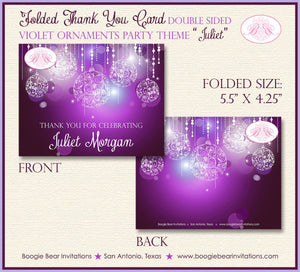Purple Glowing Ornaments Thank You Cards Flat Folded Birthday Sweet 16 Formal Elegant Dinner Boogie Bear Invitations Juliet Theme Printed