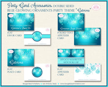 Load image into Gallery viewer, Blue Glowing Ornament Birthday Party Favor Card Place Food Appetizer Girl Teal Aqua Turquoise Formal Boogie Bear Invitations Caterina Theme