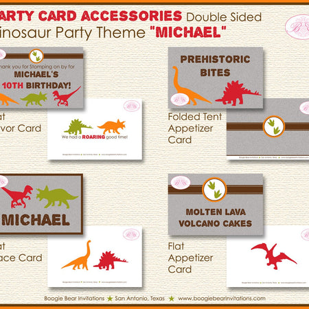 Dinosaur Birthday Favor Party Card Tent Place Food Appetizer Folded Tag Fossil Gender Neutral Roar Boogie Bear Invitations Michael Theme