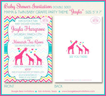 Load image into Gallery viewer, Twin Baby Giraffe Shower Party Invitation Girl Silhouette Pink Yellow Aqua Boogie Bear Invitations Jayla Theme Paperless Printable Printed