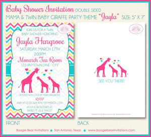 Twin Baby Giraffe Shower Party Invitation Girl Silhouette Pink Yellow Aqua Boogie Bear Invitations Jayla Theme Paperless Printable Printed