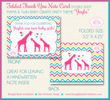 Load image into Gallery viewer, Twin Baby Giraffe Thank You Card Baby Shower Girl Silhouette Pink Yellow Aqua Turquoise Wild Zoo Boogie Bear Invitations Jayla Theme Printed