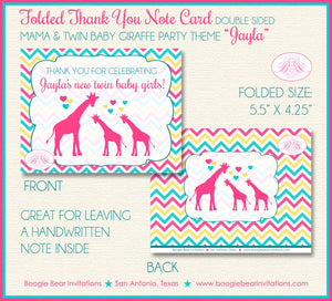 Twin Baby Giraffe Thank You Card Baby Shower Girl Silhouette Pink Yellow Aqua Turquoise Wild Zoo Boogie Bear Invitations Jayla Theme Printed