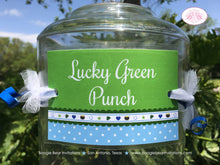 Load image into Gallery viewer, Blue Lucky Charm Party Beverage Card Birthday Drink Label Sign Wrap Boy Green Shamrock 4 Leaf Clover Boogie Bear Invitations Desmond Theme