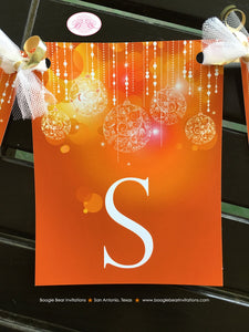 Glowing Ornament Party Name Banner Birthday Sweet 16 Orange Yellow Gold 16th 21st 30th 40th 50th 60th Boogie Bear Invitations Allison Theme