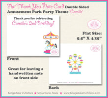 Load image into Gallery viewer, Amusement Park Thank You Card Birthday Party Pink Girl Balloon Circus Ferris Wheel Carousel Boogie Bear Invitations Camille Theme Printed