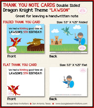 Load image into Gallery viewer, Dragon Knight Birthday Party Thank You Card Boy Shield Red Sword Fight Slayer Fire Breathing Boogie Bear Invitations Lawson Theme Printed