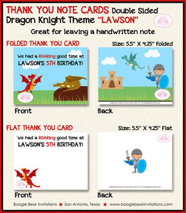 Dragon Knight Birthday Party Thank You Card Boy Shield Red Sword Fight Slayer Fire Breathing Boogie Bear Invitations Lawson Theme Printed
