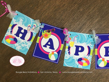 Load image into Gallery viewer, Splash Bash Happy Birthday Banner Party Swimming Pool Girl Pink Water Tube Flip Flop Blue Ocean Wave Boogie Bear Invitations Danielle Theme