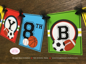 Sports Happy Birthday Party Banner Boy Girl Red Yellow Green Blue 1st 2nd 3rd 4th 5th 6th 7th 8th 9th Boogie Bear Invitations Archie Theme