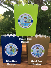 Load image into Gallery viewer, Fishing Boy Birthday Party Popcorn Boxes Mini Food Buffet Fish Blue Green Country Dock Swimming Frog Boogie Bear Invitations Vander Theme