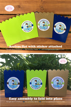 Load image into Gallery viewer, Fishing Boy Birthday Party Popcorn Boxes Mini Food Buffet Fish Blue Green Country Dock Swimming Frog Boogie Bear Invitations Vander Theme