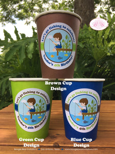 Fishing Boy Birthday Party Beverage Cups Paper Drink Fish Blue Green Brown Country Dock Park Lake Pole Boogie Bear Invitations Vander Theme