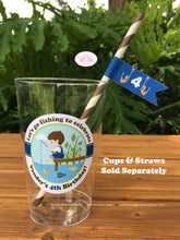 Load image into Gallery viewer, Fishing Boy Birthday Party Beverage Cups Plastic Drink Fish Blue Green Brown Country Dock Rod Reel Lake Boogie Bear Invitations Vander Theme