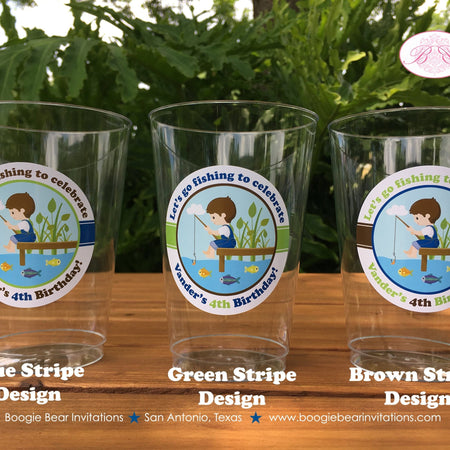 Fishing Boy Birthday Party Beverage Cups Plastic Drink Fish Blue Green Brown Country Dock Rod Reel Lake Boogie Bear Invitations Vander Theme