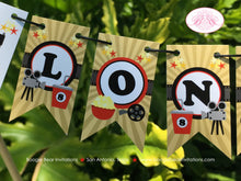 Load image into Gallery viewer, Movie Theater Party Pennant Cake Banner Topper Birthday Boy Girl Reel Film Motion Picture Cinema Star Boogie Bear Invitations Lonnie Theme